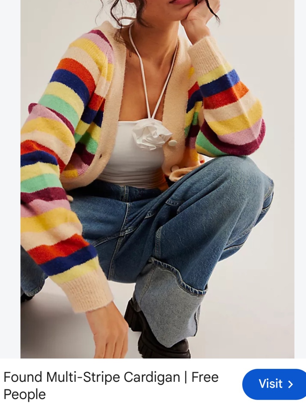 FOUND Cream Cardigan with Rainbow Stripes S fit oversize